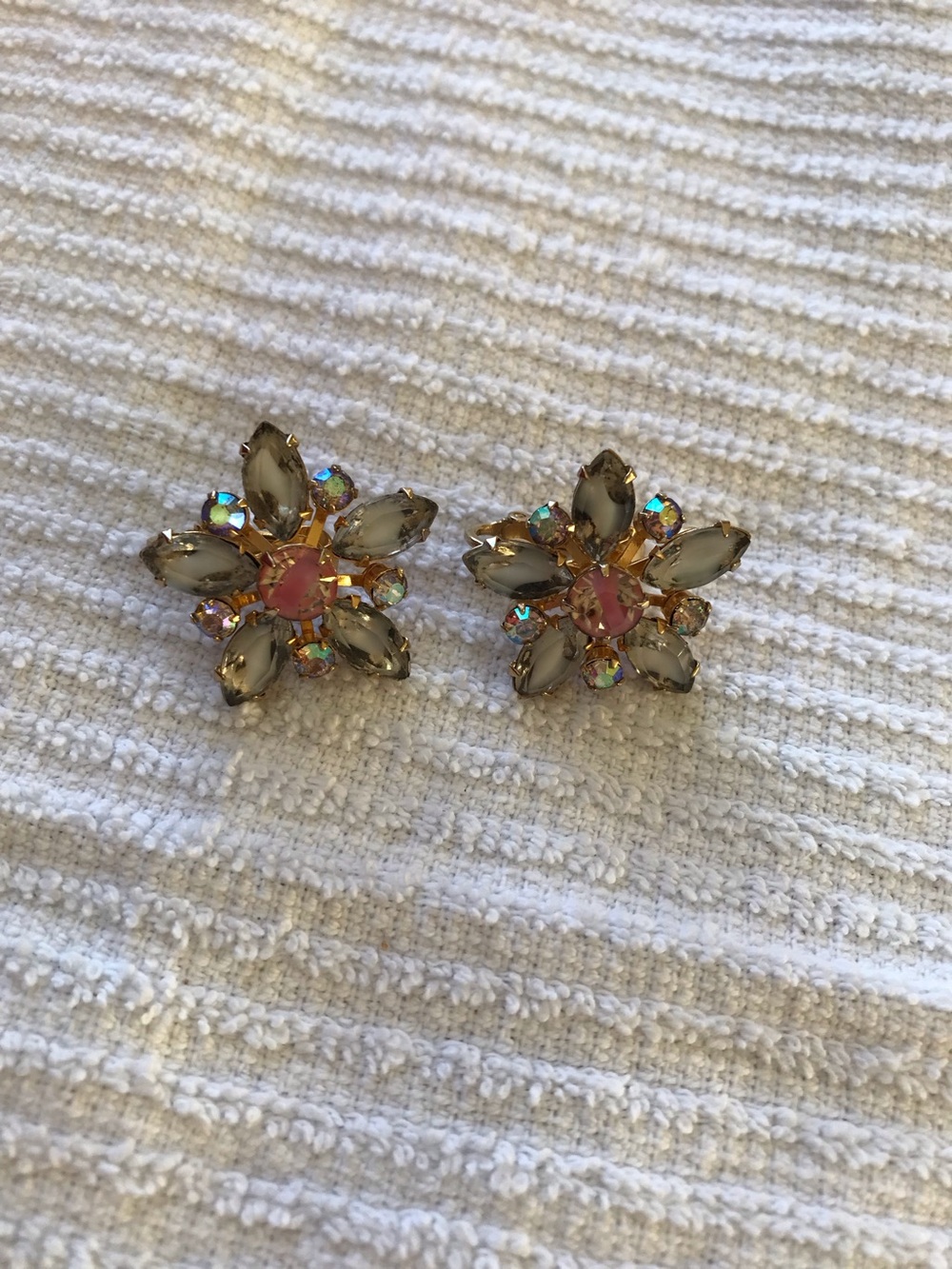 CORO designed Gold Floral Crystal Clip-On Earrings in Pink and Champagne